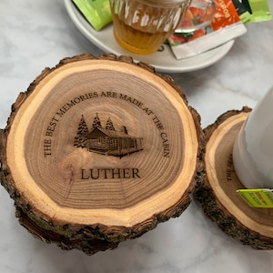 Personalized Cabin Log Coasters | Cabin Decor | Up North Decor | Gift for Him | Dad Gifts | Personalized Christmas Gift | Wood Coasters