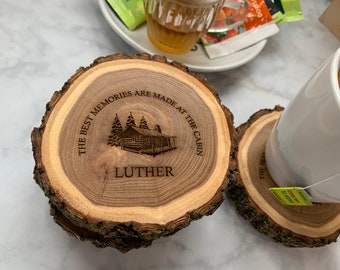 Personalized Cabin Log Coasters | Cabin Decor | Up North Decor | Gift for Him | Dad Gifts | Personalized Christmas Gift | Wood Coasters