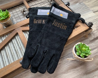 Leather Grilling Gloves | Fathers Day Gift for Son | Best Gifts for Men | Personalized Grill Gifts | Leather Grill Gloves Personalized