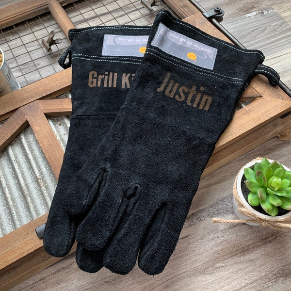 Leather Grilling Gloves | Fathers Day Gift for Son | Best Gifts for Men | Personalized Grill Gifts | Leather Grill Gloves Personalized