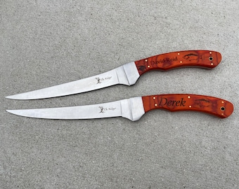Personalized Fillet Knife: Engraved Fishing Gift, Wood Handle