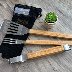 Personalized Grill tool set - Engraved BBQ Tools - Husband Gift- Dad gift-  Hand engraved custom designed- Premium BBQ set — Rusticcraft Designs