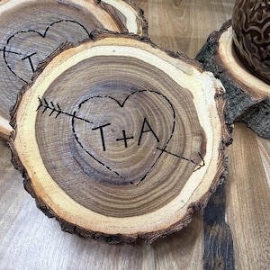 Engraved Wood Slice Coasters, Couples Gift, Wedding Anniversary (Set of 4)