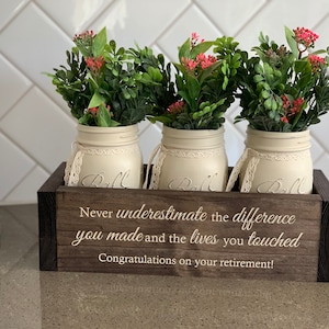 Custom Retirement Gifts Appreciation Gift for Coworker Retirement Gift for Women Flower Box w/ Jars Trending Now Retirement Gifts image 4