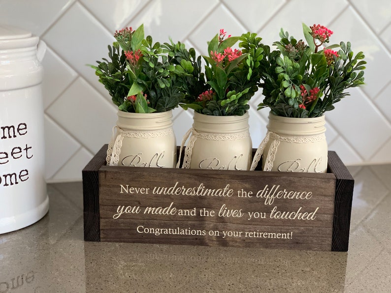 Custom Retirement Gifts Appreciation Gift for Coworker Retirement Gift for Women Flower Box w/ Jars Trending Now Retirement Gifts image 4