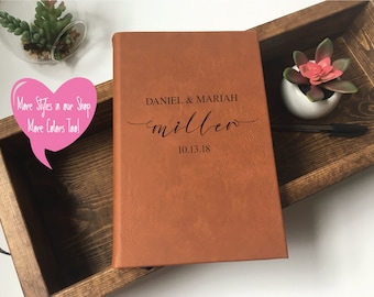 Personalized Faux Leather Wedding Guest Book: Laser Engraved Couples Journal
