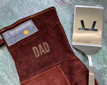 Personalized Leather Grill Mitt Set: Cowhide BBQ Gift