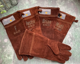 Personalized Leather Grill Gloves or Single Grill Mitt: Groomsmen BBQ Gift, Heat Resistant Gloves