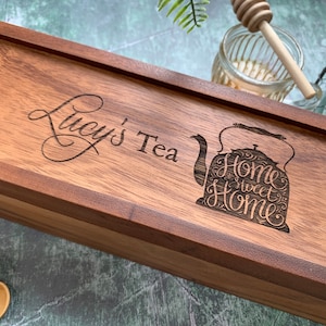 Tea Box Organizer | Personalized Tea Gifts | Gift for Tea Drinker | Wife Anniversary Wood | Tea Holder | Tea Storage Box | Tea Organizer Box