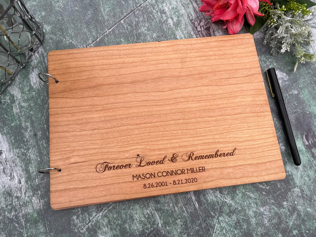 Wood Funeral Guest Book Customized Celebration of Life Memorial Guest