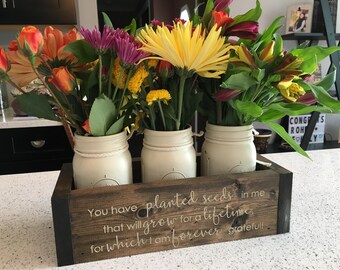 Engraved Rustic Planter Box | Teacher Appreciation Gift with Mason Jars