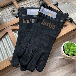 Guantes de cuero personalizados para asar a la parrilla / Regalo de barbacoa para hombres