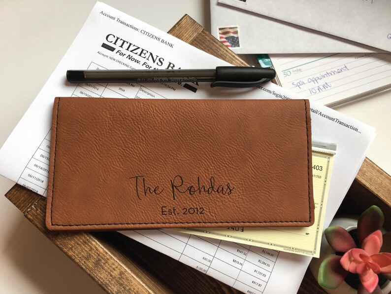 Personalized Faux Leather Checkbook Cover: Laser Engraved image 2