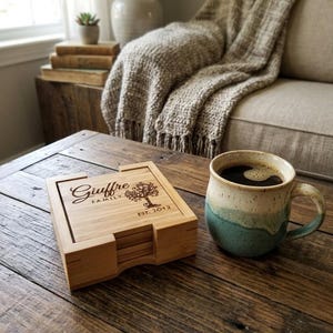 Personalized Bamboo Coaster Set, Engraved Family Name, Wedding Gift