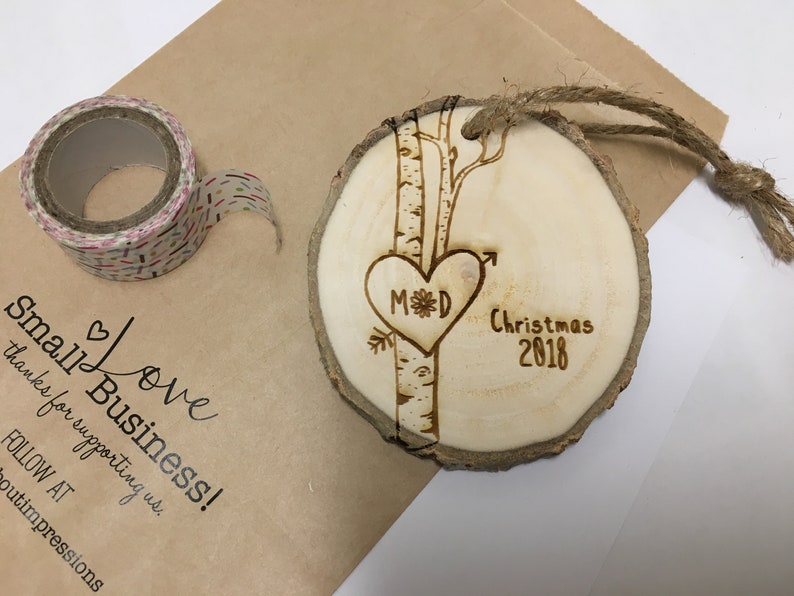 Birch Tree Ornament, Personalized Ornaments, Christmas Ornament, Tree Ornament, Heart Ornaments, Couples Gift, 5th Anniversary Wood image 8