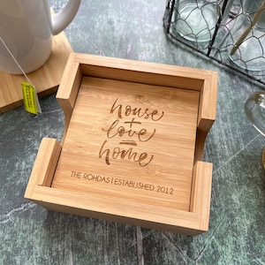 Custom coasters with holder, housewarming gift, closing gift from realtor, closing gift for buyers, new home gift, real estate closing gift