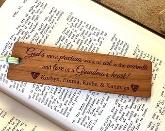 Personalized Wood Bookmark: Engraved Grandma Gift