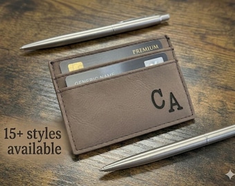 Personalized Men's Faux Leather Card Holder with Money Clip, Custom Laser Engraved Minimalist Wallet, 2 Slot Slim Front Pocket Wallet