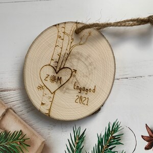 Birch Tree Ornament, Personalized Ornaments, Christmas Ornament, Tree Ornament, Heart Ornaments, Couples Gift, 5th Anniversary Wood image 5