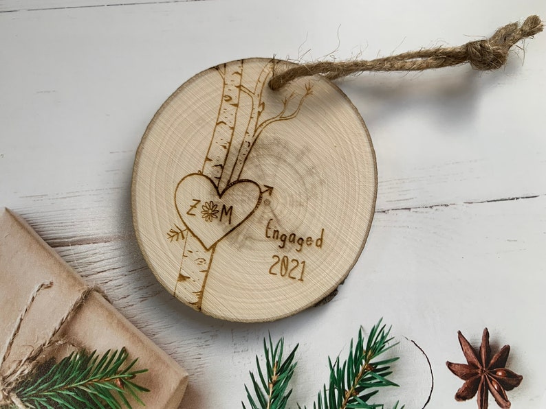 Birch Tree Ornament, Personalized Ornaments, Christmas Ornament, Tree Ornament, Heart Ornaments, Couples Gift, 5th Anniversary Wood image 5