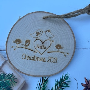 Family Ornaments Personalized Ornaments Family Christmas Tree Ornaments Love Ornament Christmas Ornaments Rustic Ornaments Wood Love Birds