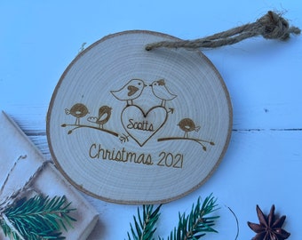 Family Ornaments Personalized Ornaments Family Christmas Tree Ornaments Love Ornament Christmas Ornaments Rustic Ornaments Wood Love Birds