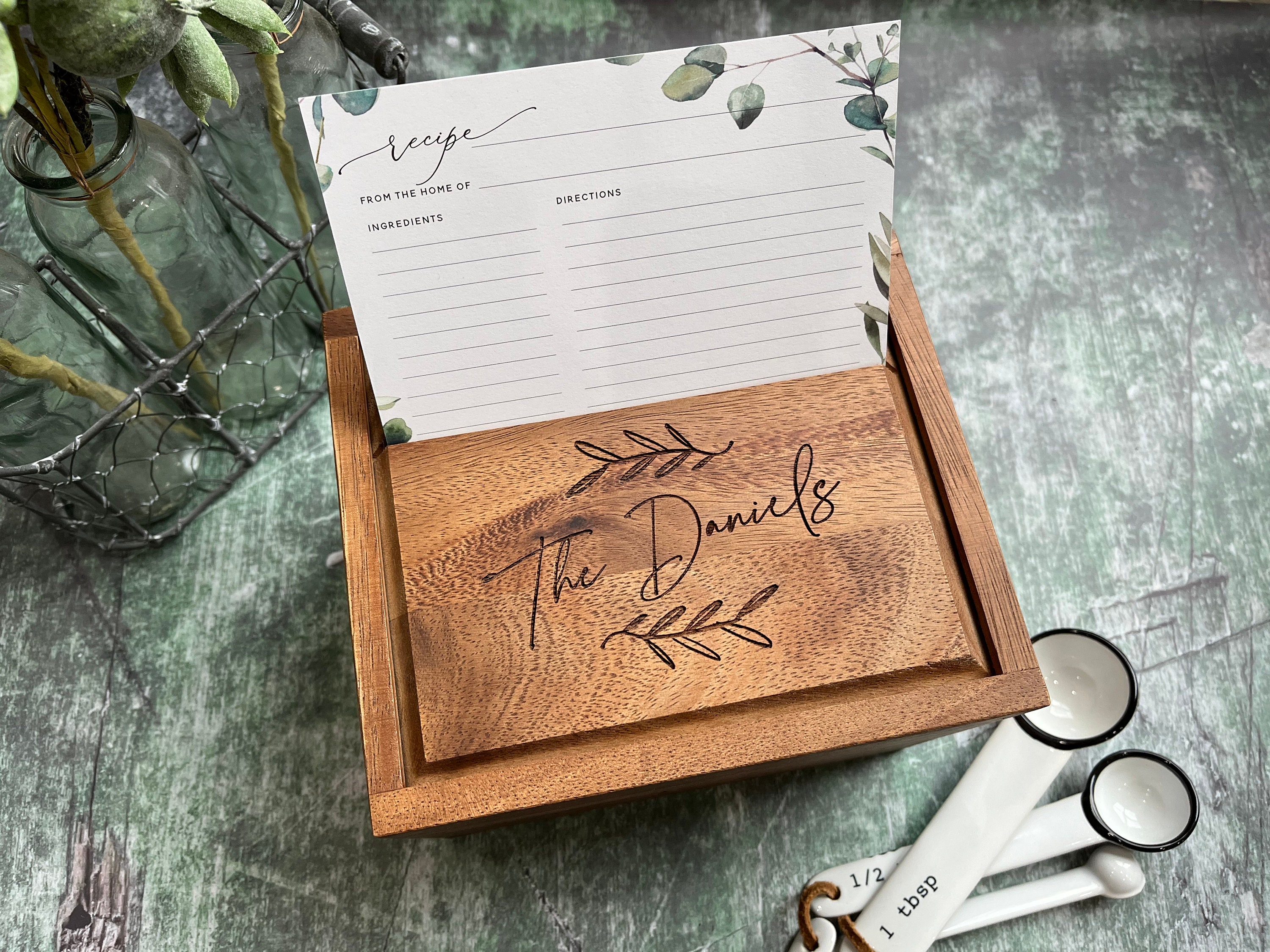 Personalized Recipe Box | wooden recipe box | recipe box with cards and dividers (cardstock) | custom recipe box | engraved wood recipe box
