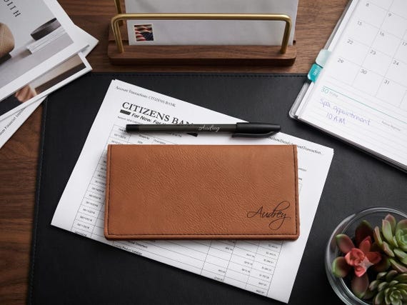 Custom Laser Engraved Vegan Leather Checkbook Cover