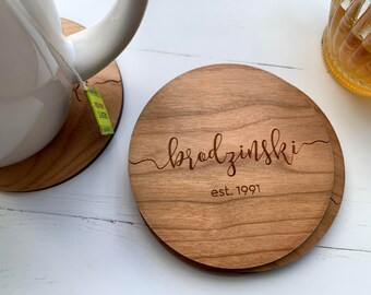 Wood Coasters | Personalized Coasters | Last Name Established | Housewarming | Best Friend | Couples Gift | Wedding Gift | Mothers Day | Mom