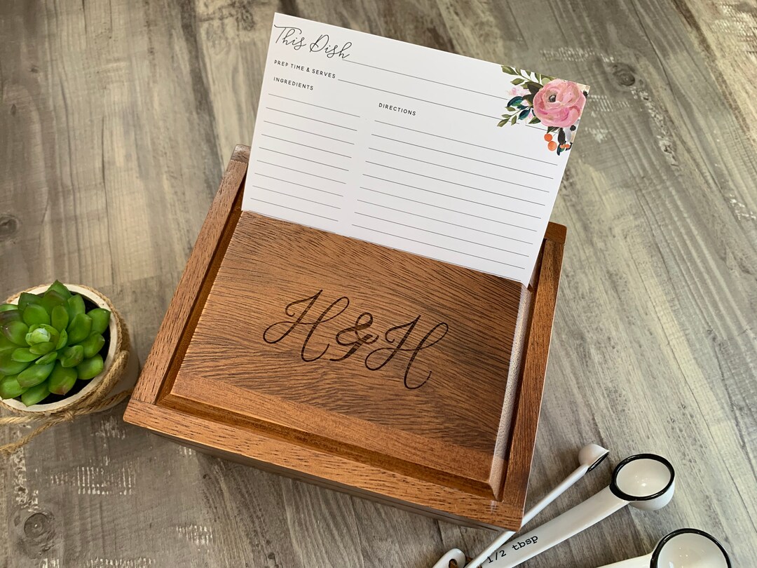 Custom Acacia Wood Recipe Box Recipe Box for Wedding Recipe Box Bridal