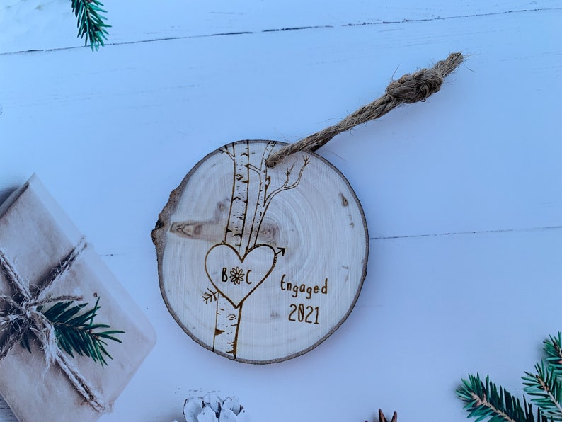 Birch Tree Ornament, Personalized Ornaments, Christmas Ornament, Tree Ornament, Heart Ornaments, Couples Gift, 5th Anniversary Wood image 9