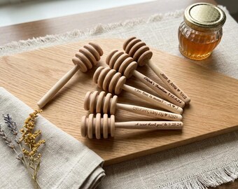 Set of 250 Personalized Honey Dippers: Engraved Wooden Wedding Favors