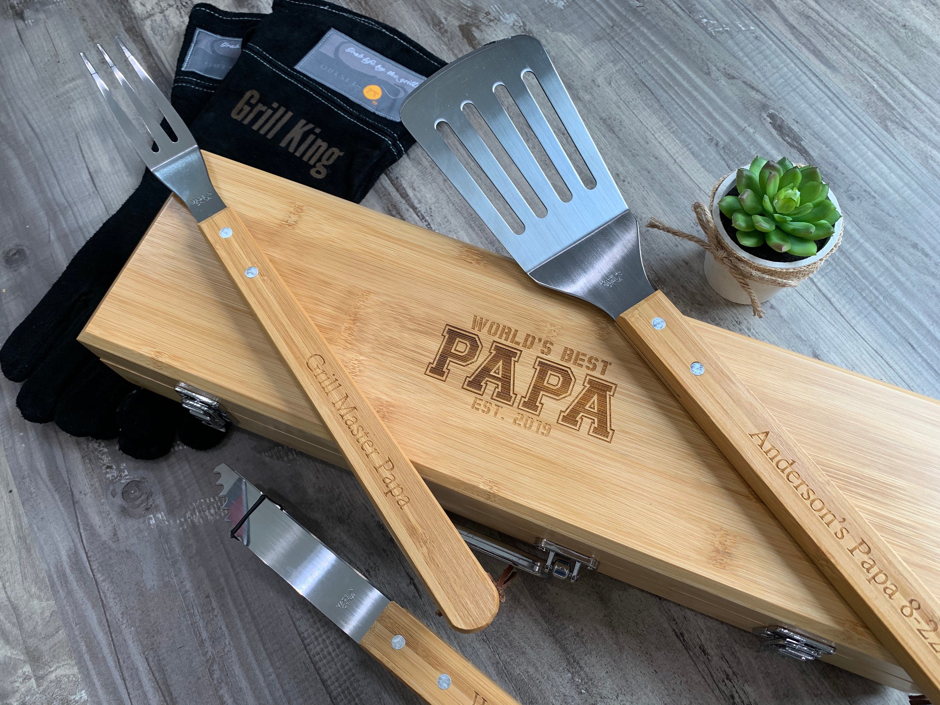 Custom Grilling Tools Personalized BBQ Grill Tools Set | Bamboo & Stainless Steel - Etsy