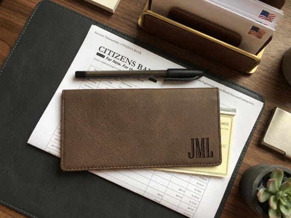 Monogram Faux Leather Checkbook Cover: Laser Engraved