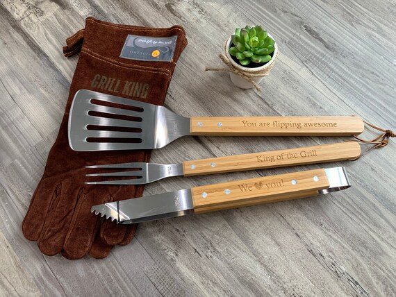 Personalized Grill Tool Set Engraved BBQ Tools Husband Gift Dad Gift Hand  Engraved Custom Designed Premium BBQ Set 