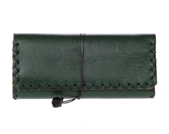 Leather Tobacco Pouch, Green Tobacco Pouch, Handmade Tobacco Pouch, Leather Smoke Pouch, Tobacco case, Cigarette Case, Leather Rolling Pouch