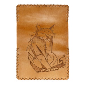 Leather Tobacco Pouch, Cat Pyrography, Handmade Leather Tobacco Pouch, Leather Rolling Pouch, Leather Tobacco Pouch, Tobacco Cases