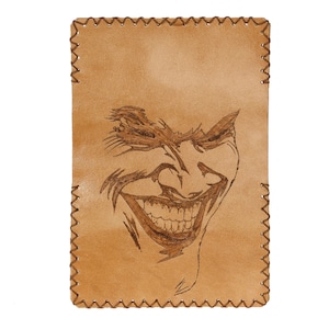 Joker Leather Tobacco Pouch, Custom  Tobacco Pouch, Handmade Tobacco Pouch, Pyrografy Leather Tobacco Pouch, Tobacco Pouch, Tobacco Cases