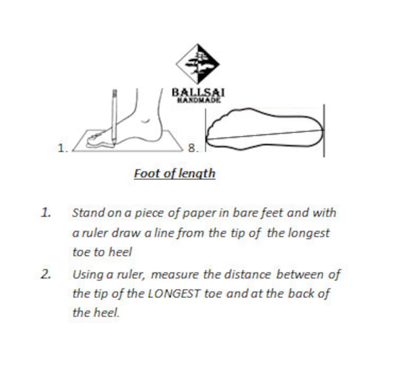 May include: Diagram illustrating how to measure foot length for shoe sizing. The image shows a foot on paper being measured with a pencil and ruler, with the text "Foot of length" and instructions for measuring.