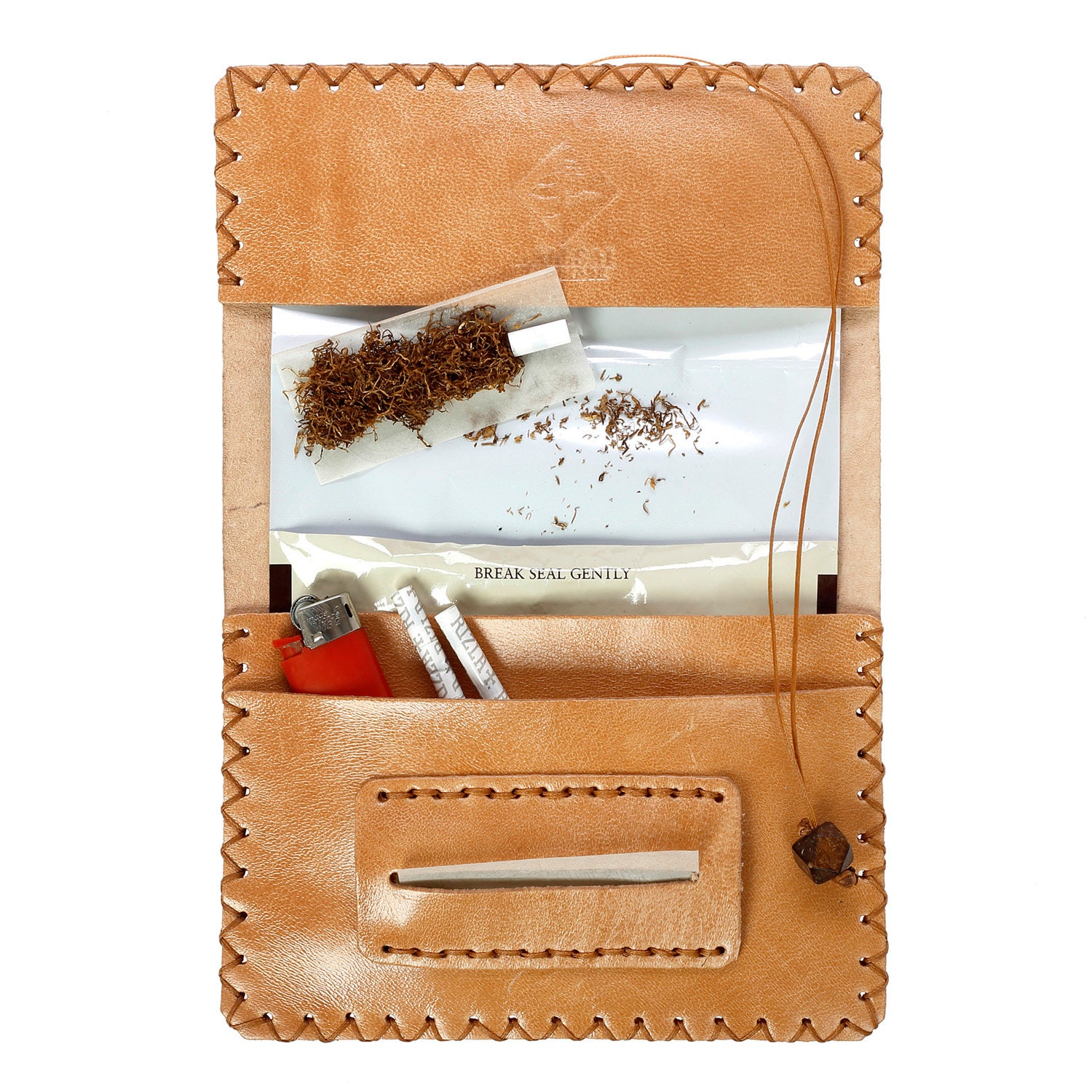 Handmade Leather Tobacco Pouch, Indian Woman Pyrography