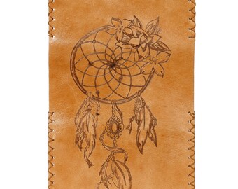 Leather Tobacco Pouch, Dream Catcher Pyrography, Handmade Leather Tobacco Pouch, Leather Rolling Pouch, Leather Tobacco Pouch, Tobacco Cases