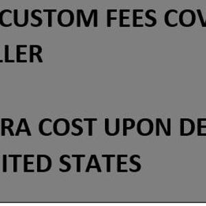 May include: A gray rectangular graphic with black text. The text states "ALL US CUSTOM FEES COVERED BY THE SELLER" and "NO EXTRA COST UPON DELIVERY IN THE UNITED STATES."
