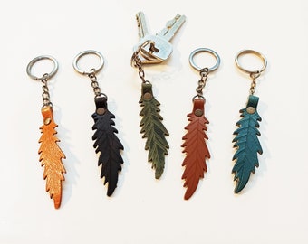 Handmade Leather Feather Keychain, Colorful Keyring