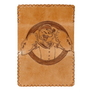Leather Tobacco Pouch, Popeye Pyrography Tobacco Pouch, Handmade Tobacco Pouch, Leather Rolling Pouch, Tobacco Pouch, Tobacco Cases