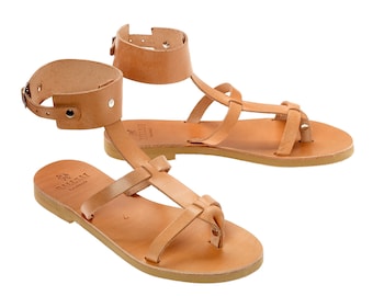 Handmade Leather Gladiator Sandals, High Ankle Cuff Sandals