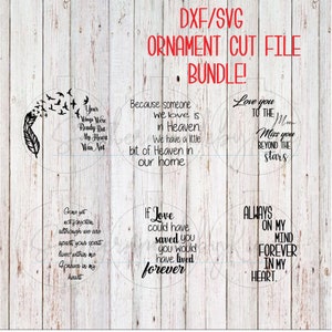 Ornament Bundle cut file, dxf, svg, digital download. feathers, birds, memorial saying, my wings was ready but your heart was not