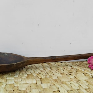 GROßE 19,3 "FRÜHE ANTIKE Primitive handgeschnitzte Holz LÖFFEL