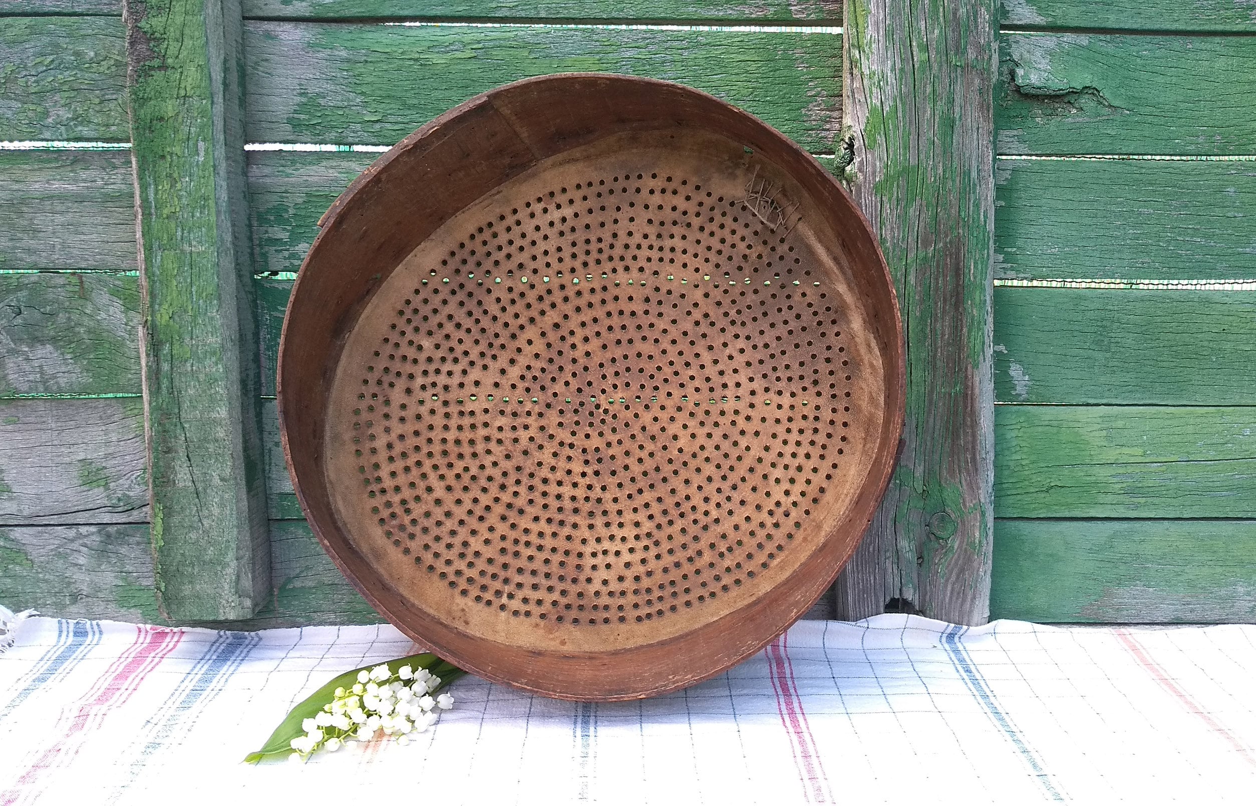 Antique Primitive Rare wooden Leather sieve 1800s sieve Old Etsy