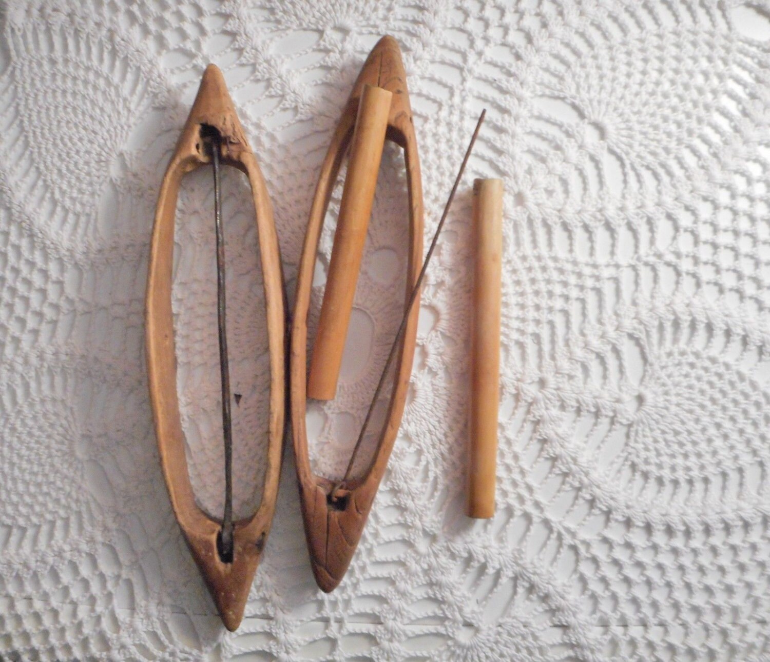 Lot of 2 Antique Wooden Weaving Loom Parts Shuttles Etsy