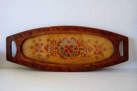 Antique Wooden Serving Tray Hand Painted Tray Glass Top Etsy